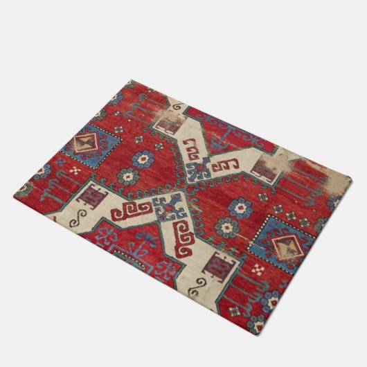 19世紀の本格的な火の赤の装飾モチーフ ドアマット (アングル)