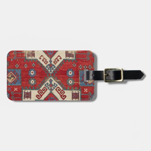 19世紀の本物の火の赤装飾モチーフ ラゲッジタグ (正面横)