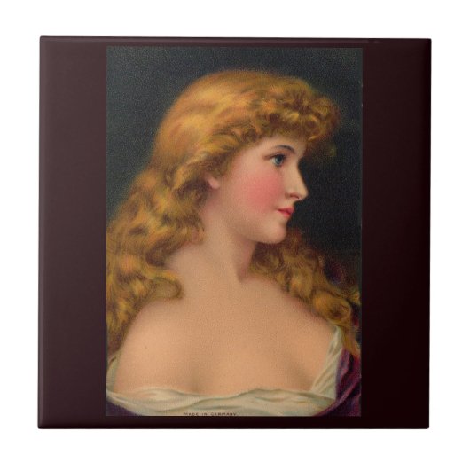 19世紀の美しいロングヘアの女性 タイル (正面)