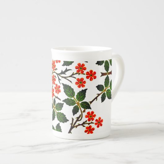 19世紀の花の模様葉緑ピンク ボーンチャイナマグカップ (正面右)