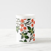 19世紀の花の模様葉緑ピンク ボーンチャイナマグカップ (正面)