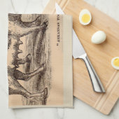 19世紀の農場アニマルプリント豚 キッチンタオル (四つ折り)