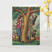 19世紀アップルの摘み取りグリーティングカード カード (黄色い花)