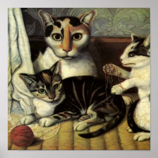 19世紀アメリカのフォーク・アート・キャッツ ポスター