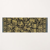 19世紀インディアンヴィンテージラグ金ゴールドオンブラック ヨガマット (正面(横))