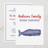 19世紀スタイルのクジラ#1 ネイビーブルー 招待状 (正面/裏面)