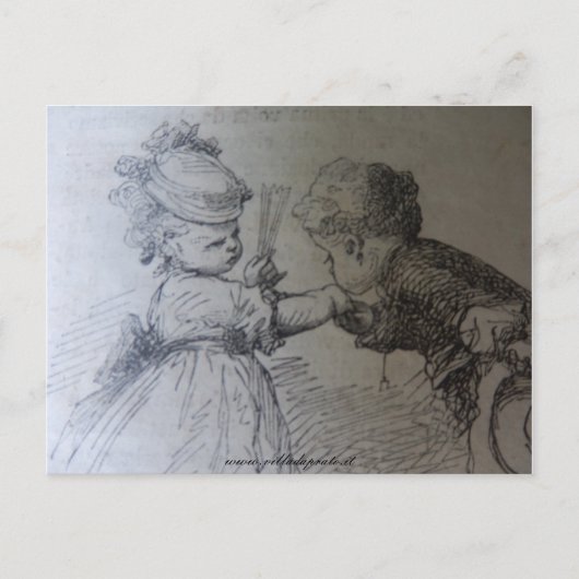 19世紀ファッションイラストレーション白黒 ポストカード (正面)