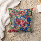 19世紀フラワーパターンアンティークブルーチンツ クッション (ブランケット)