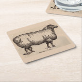 19世紀プリントコッツウォルド羊 スクエアペーパーコースター (アングル)