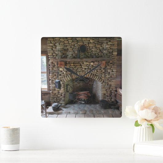 19世紀ホームの石暖炉 スクエア壁時計 (ホーム)