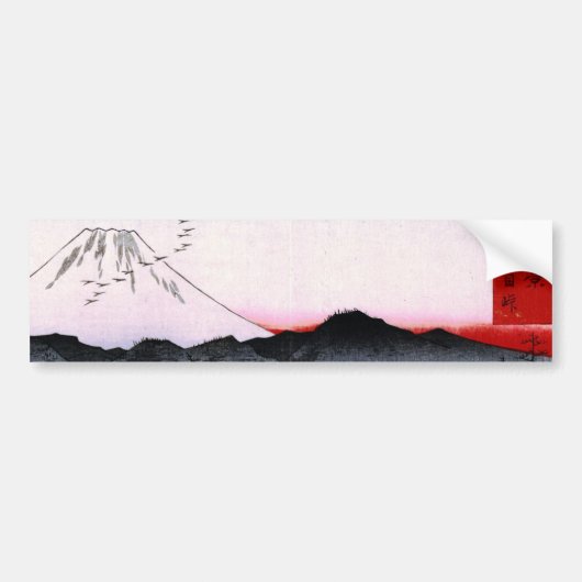 19世紀頃日本の富士山そして鳥 バンパーステッカー (正面)
