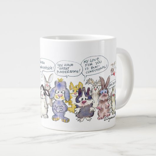 19匹の漫画の感謝のバニーウサギのジャンボマグ ジャンボコーヒーマグカップ (正面右)