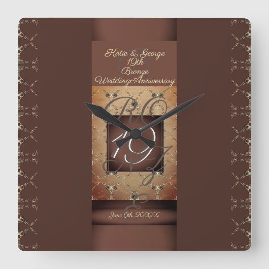 19周年暗結婚銅ブロンズ スクエア壁時計 (正面)