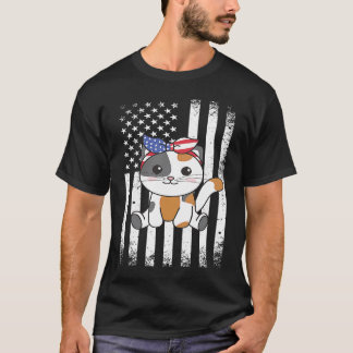 19歳の子供のためのアメリカ独立記念日の猫 かわいいアメリカの猫 Tシャツ