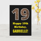 19歳の誕生日おめでとう 名前、模擬ウッドグレイン パターン "19" カード (黄色い花)