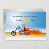 19歳の誕生日の炎を上げるバイクパーティの招待状 招待状 (正面/裏面)