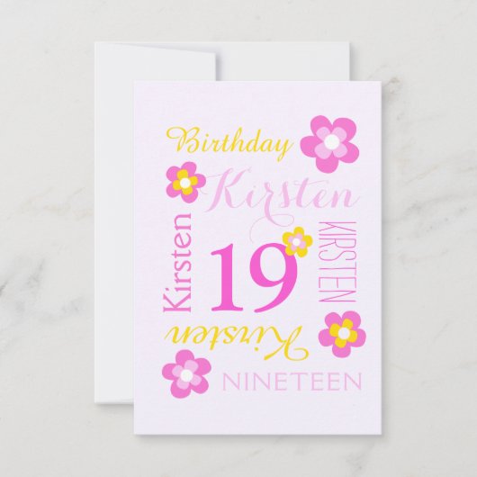 19歳の誕生日の花グラフィックイエローピンクのサプライズ 招待状 (正面)