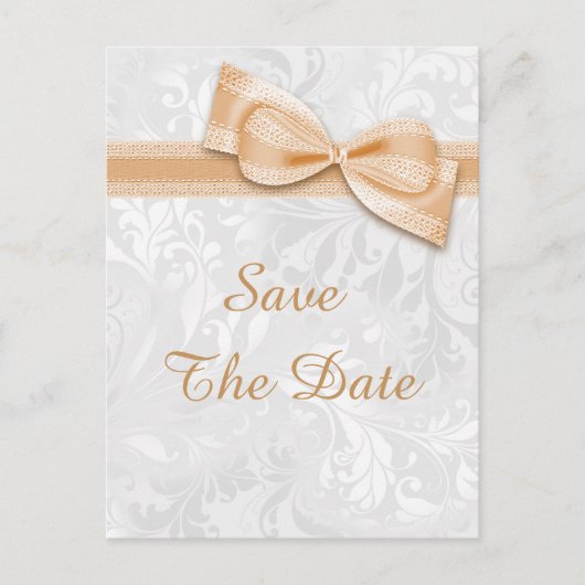 19歳の誕生日ダマスク柄とフェイクリボンのSave The Date 案内ポストカード (正面)