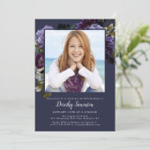 19歳の誕生日パーティーの写真 ムーディーパープルの花 招待状 (スタンド正面)