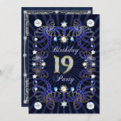 19歳の誕生日パーティー招待状　宝石がいっぱい 招待状 (正面/裏面)