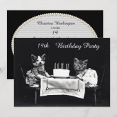 19歳の誕生日パーティー かわいいヴィンテージの子猫たち 招待状 (正面/裏面)