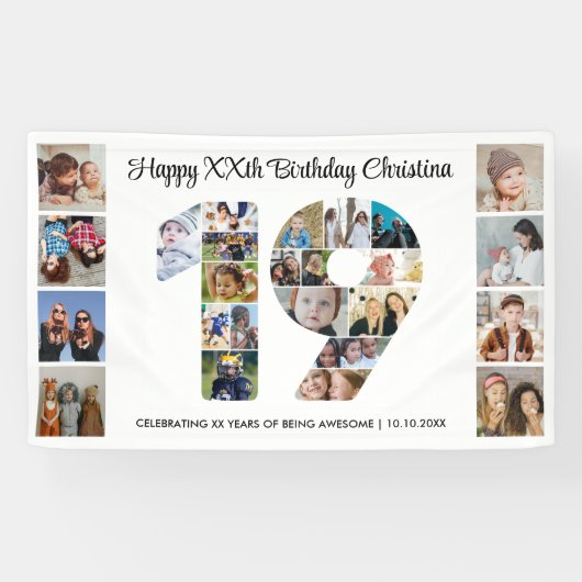 19歳の誕生日パーティー ナンバー19フォトコラージュ 横断幕 (横)