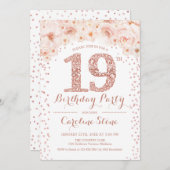 19歳の誕生日パーティー - ホワイトローズゴールド 招待状 (正面/裏面)
