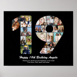 19歳の誕生日プレゼント 数字19の写真コラージュ ポスター