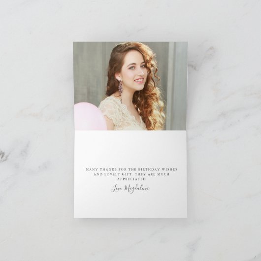 19歳の誕生日写真 ブッシュピンクの花の折り畳まれたお礼 サンキューカード (内部)