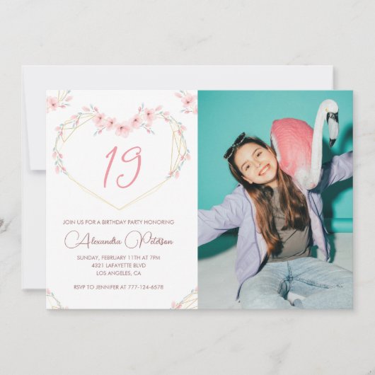 19歳の誕生日招待状ボホフローラ写真 招待状 (正面)