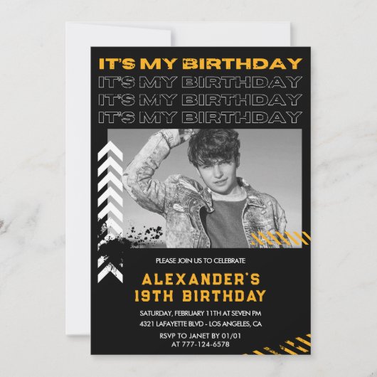 19歳の誕生日招待状メンズフォトスプレ絵を描ー 招待状 (正面)