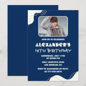 19歳の誕生日招待状メンズ写真シンプルネイビー 招待状 (正面/裏面)