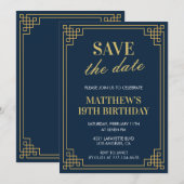 19歳の誕生日招待状メンズSave the date Navy 招待状 (正面/裏面)