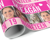 19歳の誕生日3枚の写真ピンクの娘のラッピング ラッピングペーパー (ロールコーナー)