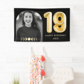 19歳の誕生日 ゴールドバルーン 天体フォトバナー 横断幕 (インサイチュ)