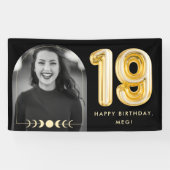 19歳の誕生日 ゴールドバルーン 天体フォトバナー 横断幕 (横)