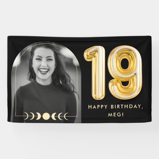 19歳の誕生日 ゴールドバルーン 天体フォトバナー 横断幕 (横)