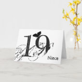 19歳の誕生日、姪、蝶、黒と白。 カード (黄色い花)