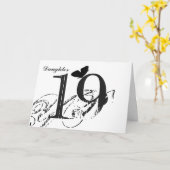 19歳の誕生日、娘、蝶、白黒。 カード (黄色い花)