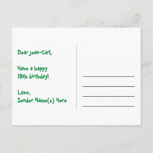 19歳の誕生日:楽しいハート柄、虹19 ポストカード (裏面)