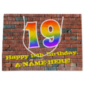 19歳の誕生日：楽しい、落書き風の虹 #19 ラージペーパーバッグ (正面)