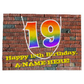 19歳の誕生日：楽しい、落書き風の虹 #19 ラージペーパーバッグ (裏面)