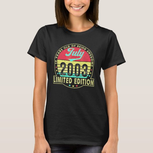 19歳の誕生日 2003年7月生まれ ヴィンテージ 19歳 Tシャツ (正面)