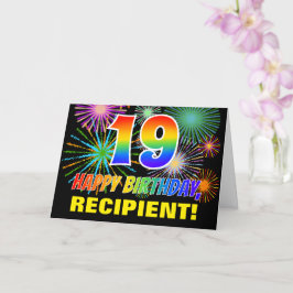 19誕生日はっきりした:,おもしろい，花火，虹19 カード