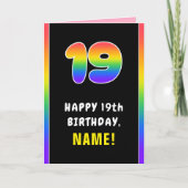 19誕生日カラフル：レインボー# 19,名前をカスタムする カード (正面)