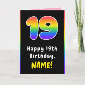 19誕生日カラフル:レインボー# 19,名前をカスタムする カード (正面)