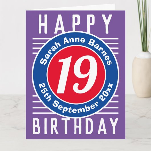 19誕生日カード（年齢、氏名、日付） カード (正面)