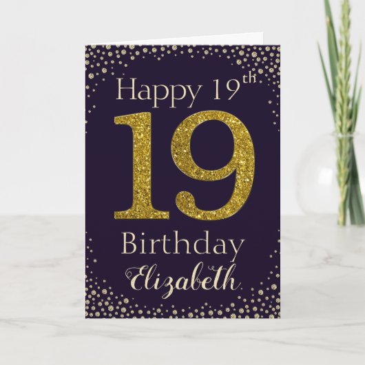 19誕生日ゴールデングリッターカード カード (正面)