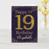 19誕生日ゴールデングリッターカード カード (黄色い花)