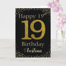 19誕生日ゴールデングリッターカード